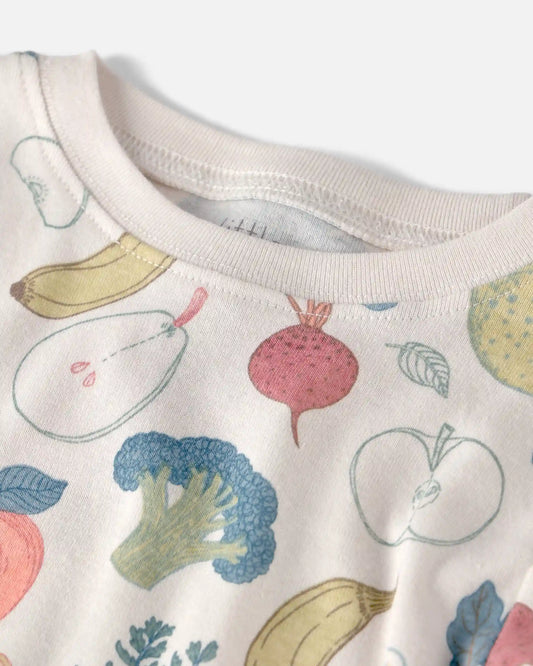 Toddler 2-Piece Organic Cotton Ribbed Pajama Set in Veggie Fruit Print