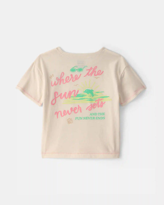 Toddler Girl 'Where the Sun Never Sets' Graphic Tee - Cream