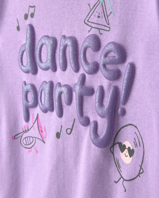 Toddler Girl Dance Party 100% Cotton 4-Piece Pajama Set - Purple/Ivory