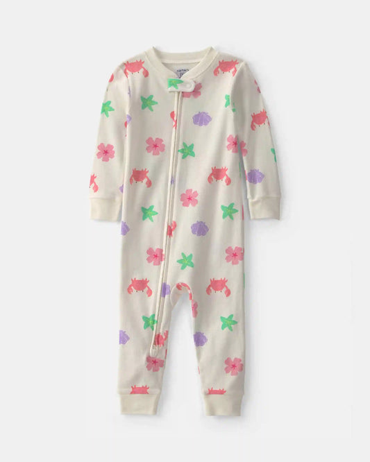 Toddler Girl Beach 100% Cotton 1-Piece Pajama - Cream