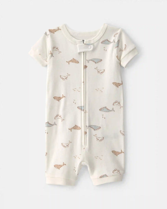 Toddler Whale 100% Cotton 1-Piece Romper Pajama - Ivory