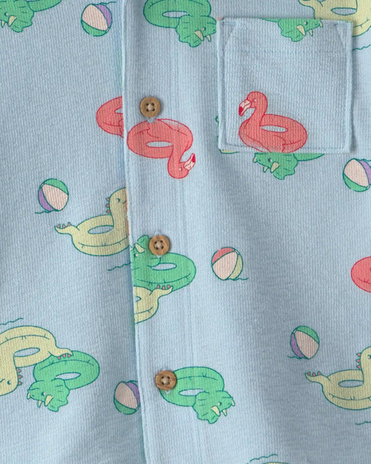 Toddler Boy Pool Floatie Short-Sleeve Button-Down Shirt - Blue