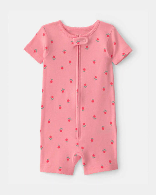 Toddler Girl Floral 100% Cotton 1-Piece Romper Pajama - Pink