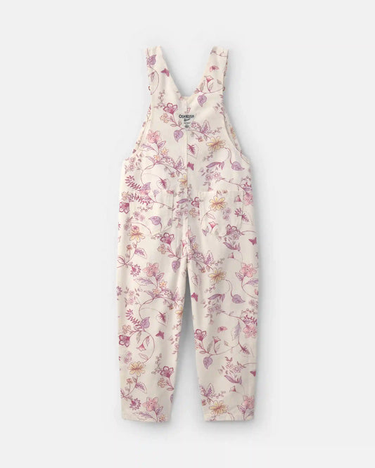 Toddler Girl Floral Overalls - Ivory