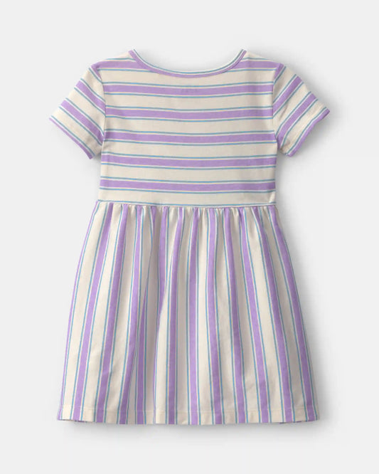 Toddler Girl Striped Short-Sleeve Dress - Purple/Ivory