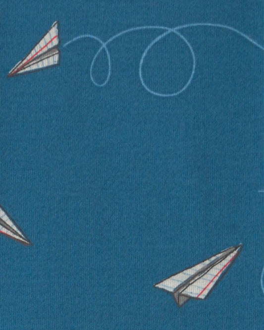 Toddler Boy Paper Airplane 100% Cotton 2-Piece Pajama Set - Navy Blue