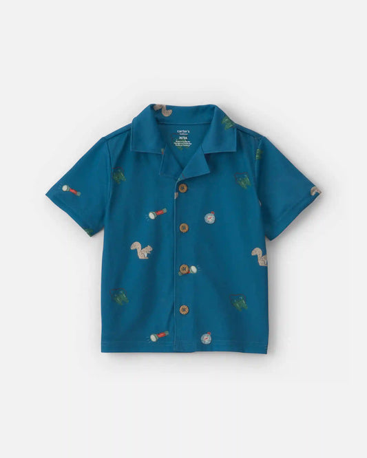 Toddler Boy Camp Short-Sleeve 2-Piece Pajama Set - Blue