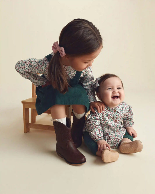 Toddler Girl 2-Piece Floral Corduroy Long-Sleeve Dress Set