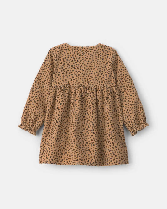 Toddler Girl Leopard Corduroy Long-Sleeve Dress - Brown