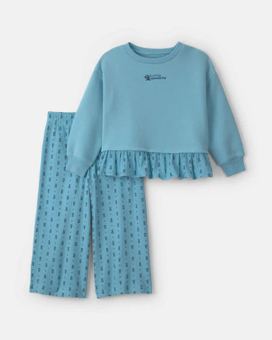 Toddler Girl 2-Piece Flower Fleece Long-Sleeve Top & Pant Set - Blue