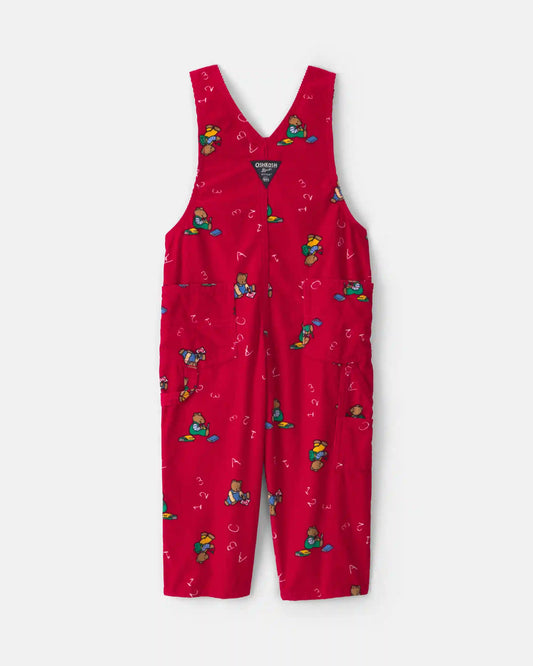 Toddler Bear Corduroy Overalls - Red