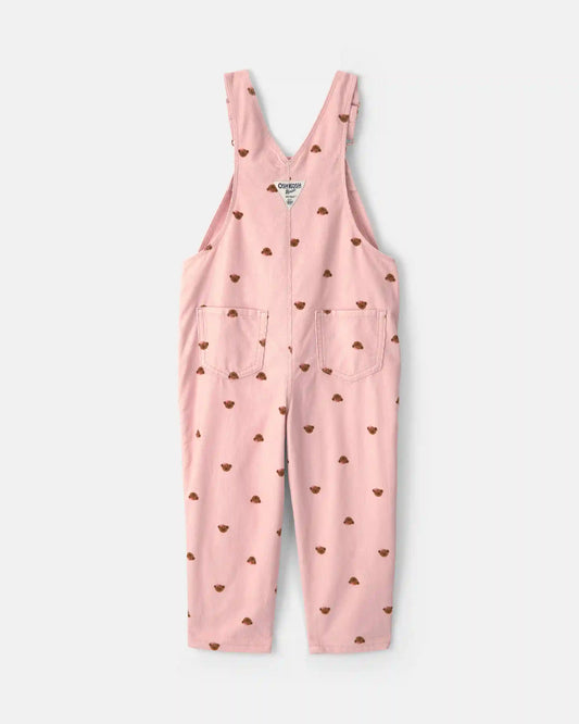 Toddler Girl Bear Corduroy Overalls - Pink