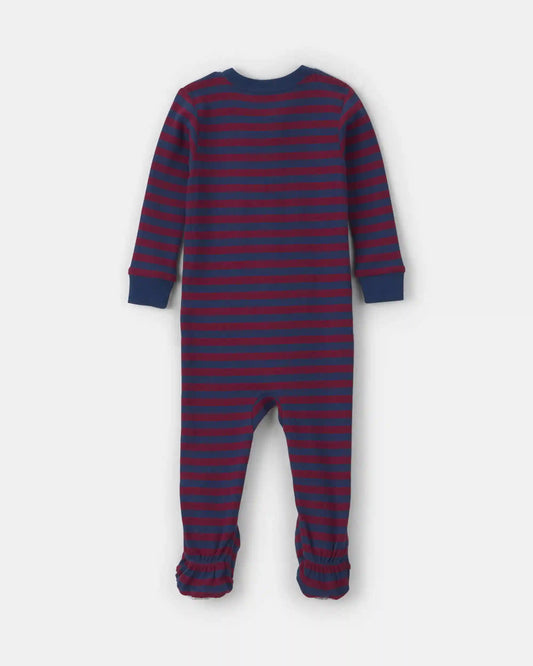 Toddler Boy 1-Piece Dog Striped 100% Cotton Snug Fit Footed Pajama - Burgundy/Blue