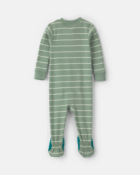 Toddler Boy 1-Piece Dino Striped 100% Cotton Snug Fit Footed Pajama - Green