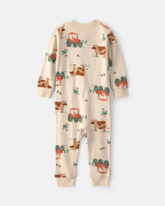 Toddler Boy 1-Piece Farm 100% Cotton Snug Fit Pajama - Beige