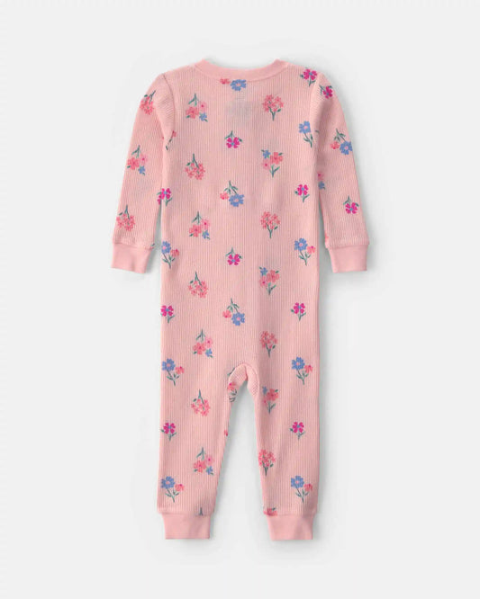 Toddler Girl 1-Piece Floral Thermal Waffle Knit Pajama - Pink