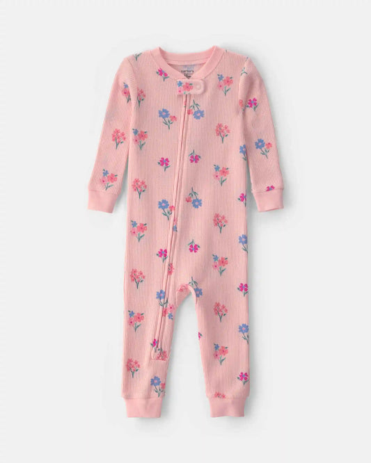 Toddler Girl 1-Piece Floral Thermal Waffle Knit Pajama - Pink