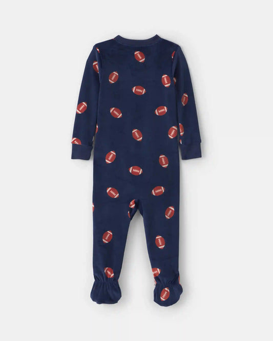 Toddler Boy 1-Piece Football DreamPlush Snug Fit Footed Pajama - Navy Blue