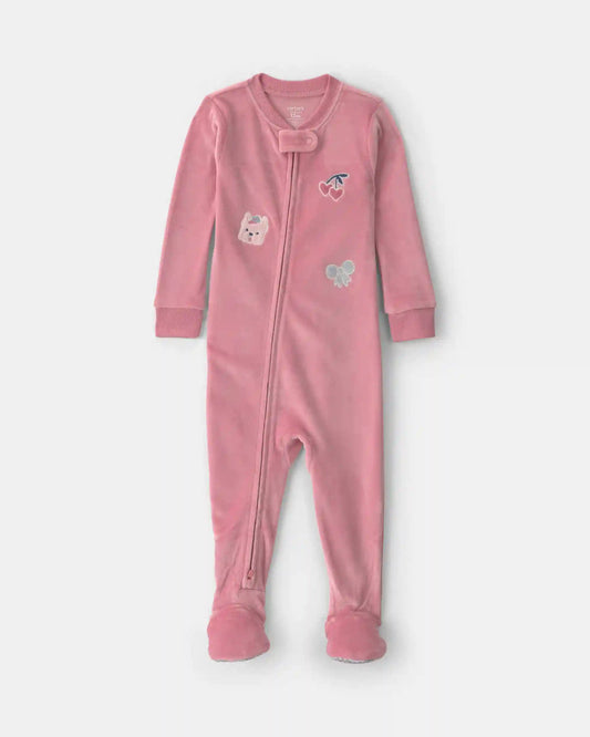 Toddler Girl 1-Piece Icon DreamPlush Snug Fit Footed Pajama - Pink