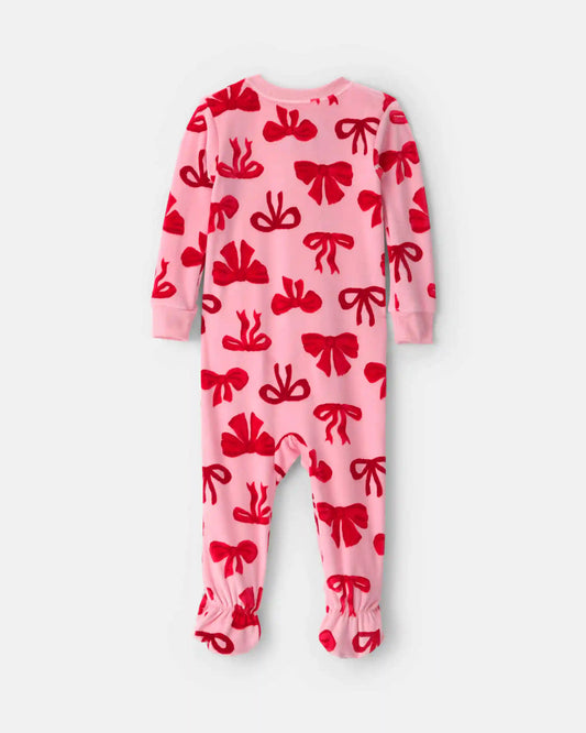 Toddler Girl 1-Piece Bows DreamPlush Snug Fit Footed Pajama - Pink