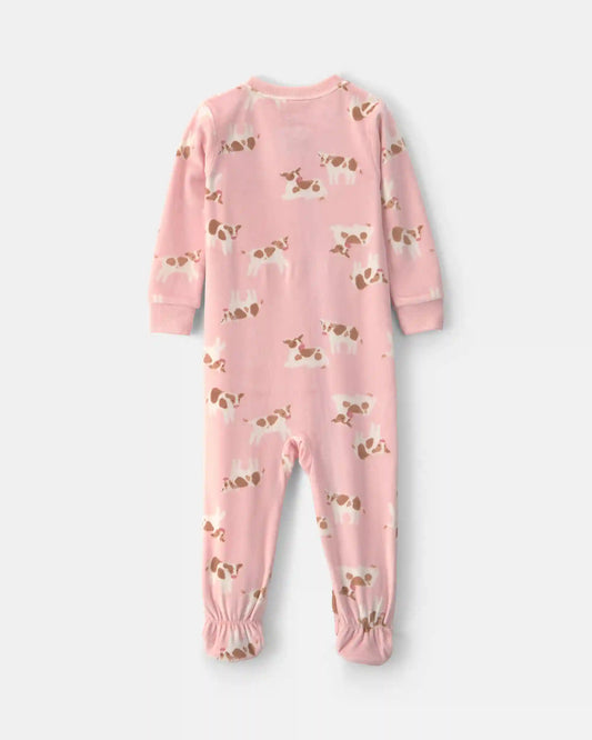 Toddler Girl 1-Piece Cow DreamPlush Snug Fit Footed Pajama - Pink