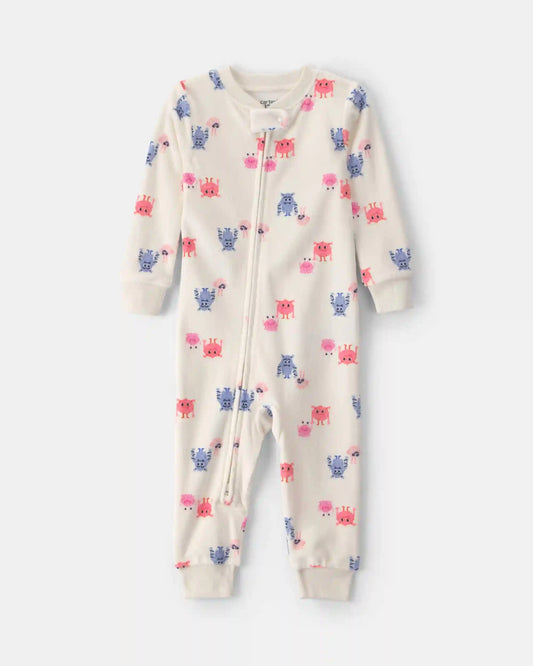 Toddler Girl 1-Piece Monster DreamPlush Snug Fit Pajama - Cream