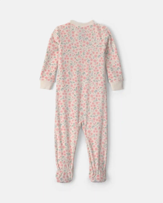 Toddler Girl 1-Piece Floral DreamPlush Snug Fit Footed Pajama - Cream