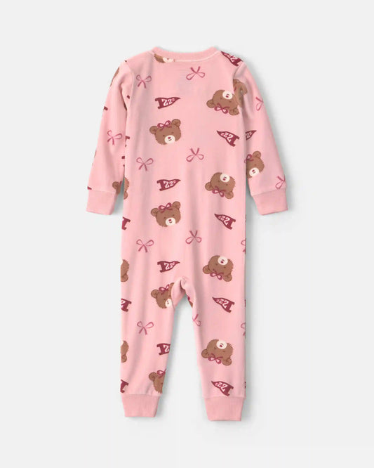 Toddler Girl 1-Piece Bears & Bows DreamPlush Snug Fit Pajama - Pink
