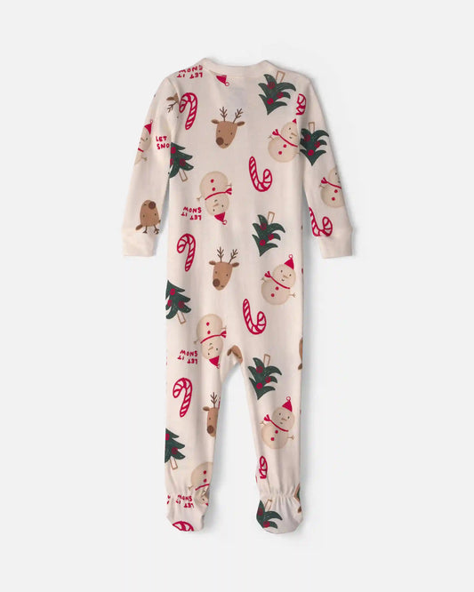Toddler 1-Piece Christmas Icon 100% Cotton Snug Fit Footed Pajama - Cream