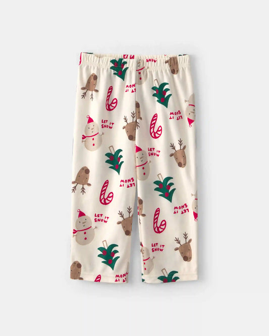 Toddler 2-Piece Christmas Icon Fleece Loose Fit Pajama Set - Cream