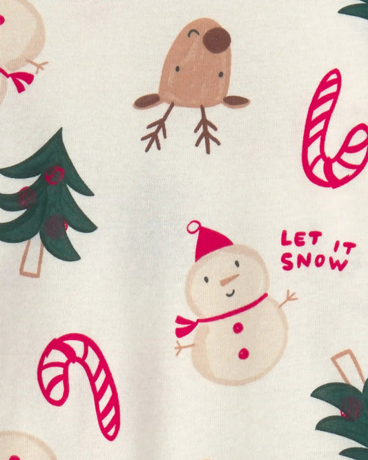 Toddler 2-Piece Christmas Holiday Icon 100% Cotton Snug Fit Pajama Set - Cream