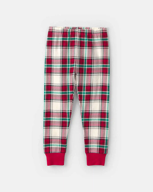 Toddler 2-Piece Christmas Plaid 100% Cotton Snug Fit Pajama Set - Red/Green