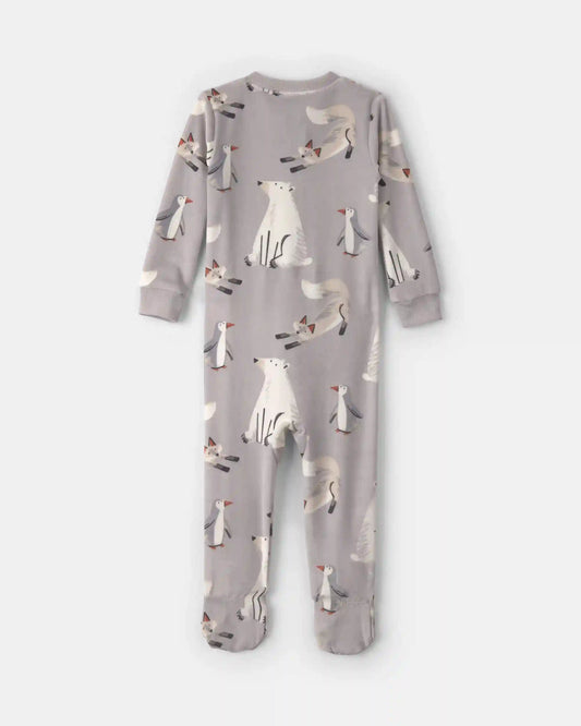 Toddler Boy 1-Piece Winter Animals DreamPlush Snug Fit Footed Pajama - Grey