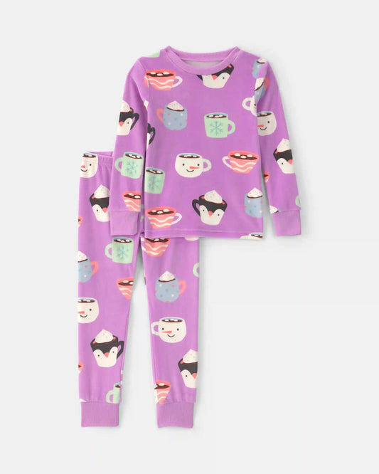 Toddler Girl 2-Piece Hot Cocoa DreamPlush Snug Fit Pajama Set - Purple