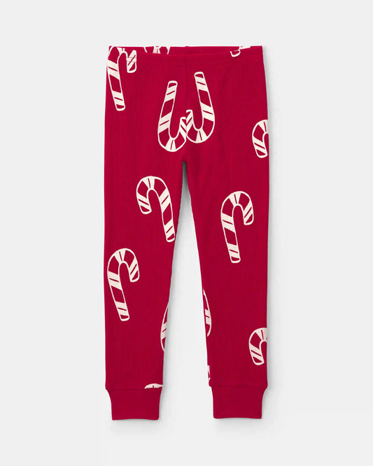 Toddler Candy Cane Christmas Thermal Snug Fit 2-Piece Pajama Set - Red