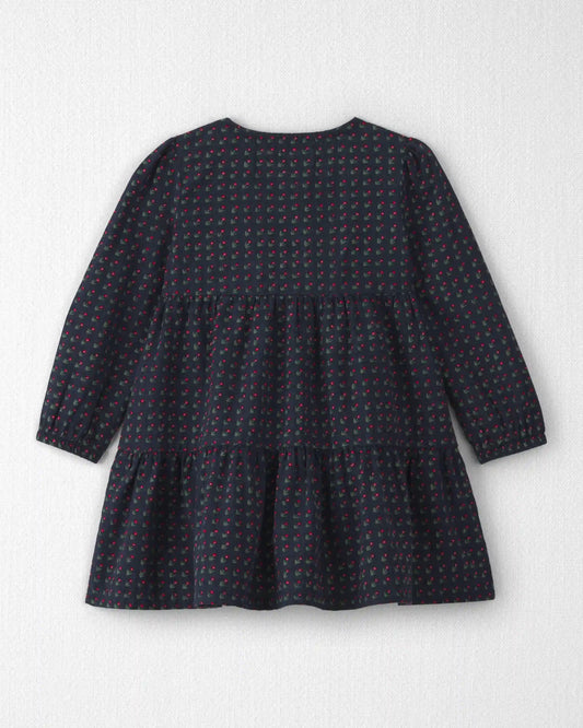 Toddler Girl Organic Cotton Dobby Dress in Navy Floral