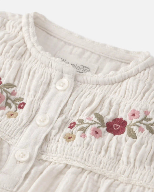 Toddler Girl Organic Cotton Embroidered Gauze Top