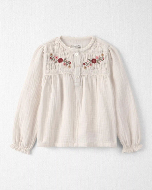 Toddler Girl Organic Cotton Embroidered Gauze Top