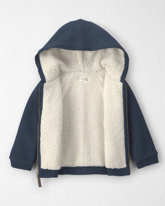 Toddler Boy Recycled Teddy Fleece Waffle Knit Hooded Jacket Made with Organic Cotton