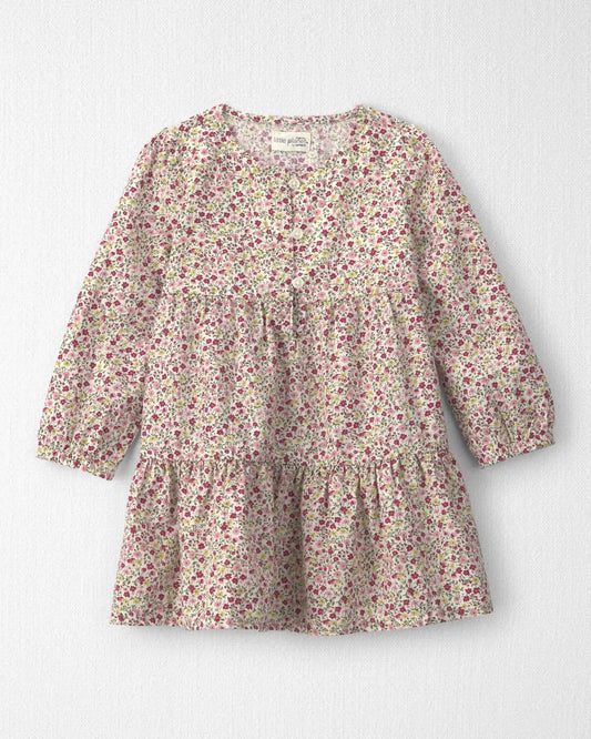 Toddler Girl Organic Cotton Dobby Dress in Floral