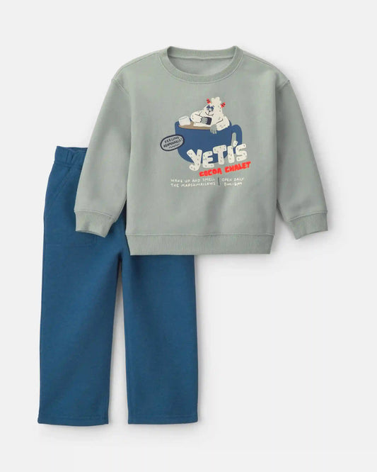 Toddler Boy 2-Piece Yeti Fleece Long-Sleeve Top & Pant Set - Grey/Blue