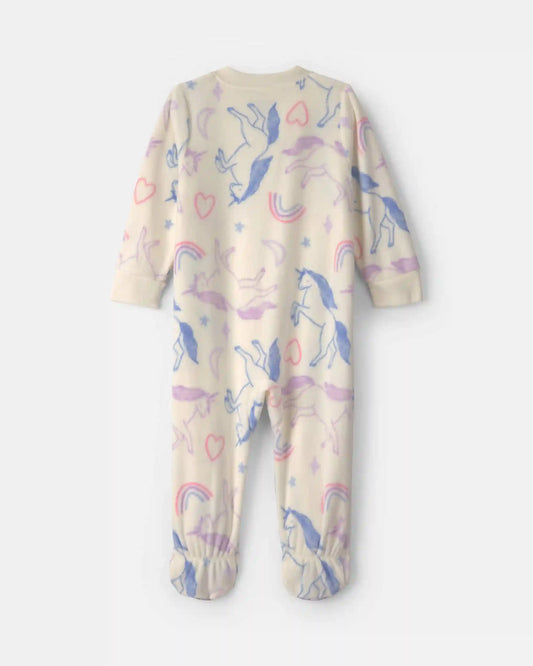 Toddler Girl 1-Piece Unicorn Fleece Loose Fit Footed Pajama - Cream