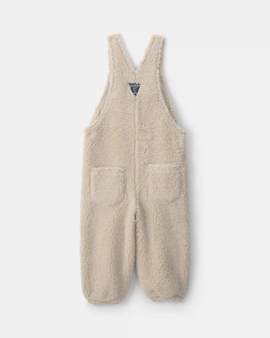 Toddler Teddy Fleece Overalls - Cream