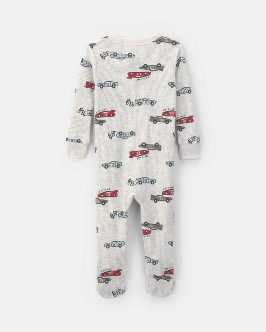 Toddler Boy Race Car Thermal Waffle Knit 1-Piece Pajama - Cream