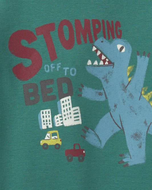 Toddler Boy Dinosaur 100% Cotton 4-Piece Pajama Set - Green/White