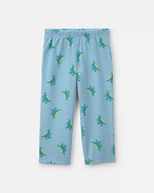 Toddler Boy 'Sleep!' Dinosaur Fleece Loose Fit 2-Piece Pajama Set - Grey/Blue