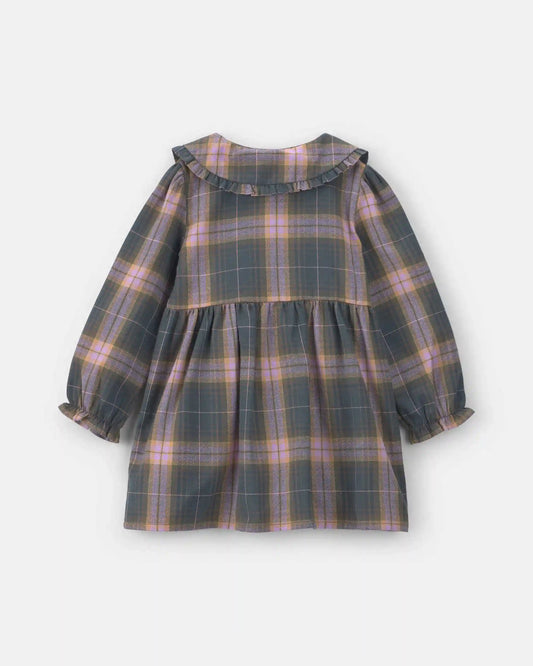 Toddler Girl Plaid Peter Pan Collar Long-Sleeve Dress - Grey/Pink