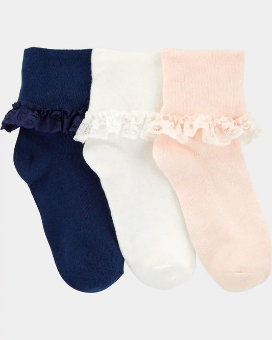 Girls 3-Pack Lace Cuff Socks