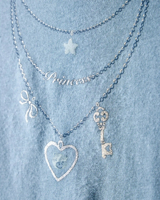 Girls Charm Necklace Short-Sleeve Graphic Tee - Blue