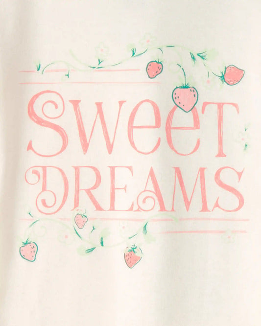 Girls Strawberry 100% Cotton Snug Fit 4-Piece Pajama Set - Green/Pink